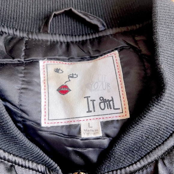 “It Girl” Black Sateen Bomber Jacket - Picture 5 of 11